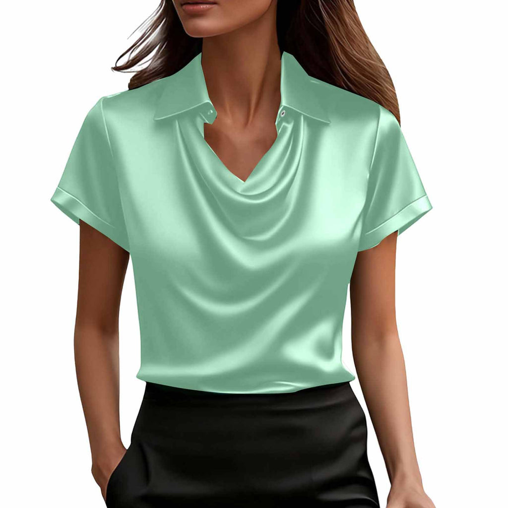 Fashionable Solid-Color Casual Lapel Collar Button-Down Short-Sleeve Shirt