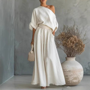 Cropped Off-shoulder Top And Pants Two-piece Set